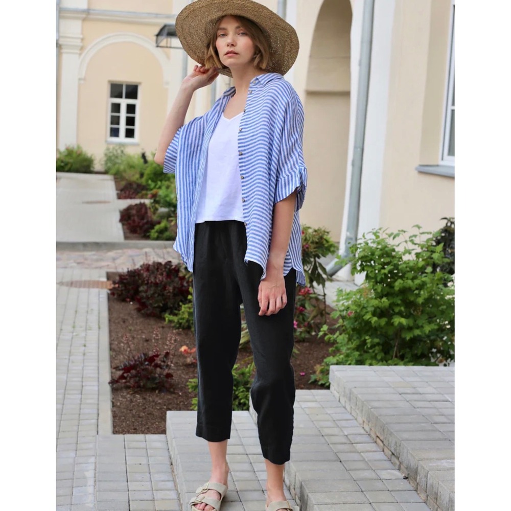 MagicLinen Black‎ 100% Linen Drawstring Tapered Pants XL Handmade Lithuania
